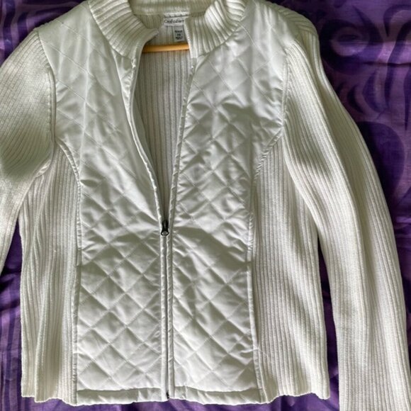 Croft & Barrow White Ribbed Knit Sweater Jacket - Picture 5 of 5